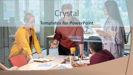  Presentation with strategies - Cool new presentation design with group-of-young-confident-intercultural backdrop and a sky blue colored foreground