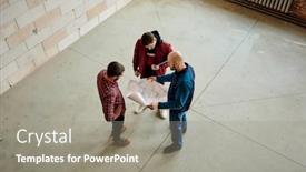  Presentation with consulting engineers - PPT theme having group-of-young-contemporary-engineers background and a gray colored foreground