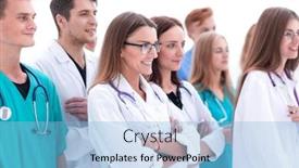  Presentation with confidence - Colorful theme enhanced with group-of-young-doctors backdrop and a light blue colored foreground