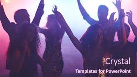  Presentation with girls night - Audience pleasing PPT theme consisting of group-of-young-dressy-girls backdrop and a violet colored foreground