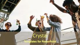  Presentation with outdoor party - PPT theme enhanced with group-of-young-ecstatic-friends background and a coral colored foreground