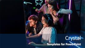  Presentation with club - PPT layouts enhanced with group-of-young-emotional-people background and a navy blue colored foreground