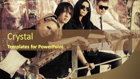  Presentation with graffiti - Presentation theme enhanced with group of young fashion men and women against graffiti wall background and a tawny brown colored foreground