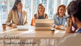  Presentation with job interview - Presentation theme consisting of group-of-young-female-business background and a coral colored foreground