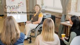  Presentation with new ideas - Audience pleasing PPT theme consisting of group-of-young-female-designers backdrop and a coral colored foreground