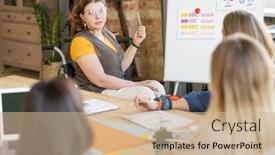  Presentation with new ideas - Slides with group-of-young-female-designers background and a soft green colored foreground