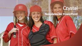  Presentation with softball - Slide set consisting of group of young female softball background and a red colored foreground