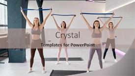  Presentation with group training - Presentation theme having group-of-young-fitness-women background and a coral colored foreground