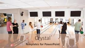  Presentation with bowling - Colorful presentation theme enhanced with group-of-young-friends-bowling backdrop and a coral colored foreground
