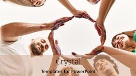  Presentation with circle - Presentation theme with group-of-young-friends-doing background and a coral colored foreground