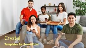  Presentation with italian - PPT layouts consisting of group-of-young-friends-eating background and a coral colored foreground