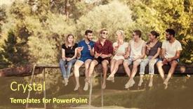  Presentation with nature river - Slides with group of young friends enjoying watermelon while sitting on the wooden bridge over the river in beautiful nature background and a tawny brown colored foreground