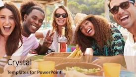  Presentation with lunch - Slides consisting of group of young friends enjoying background and a yellow colored foreground