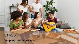  Presentation with classical guitar - PPT theme featuring group-of-young-friends-having background and a  colored foreground