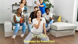  Presentation with party - Slides with group-of-young-friends-having background and a violet colored foreground