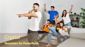  Presentation with party - Presentation design consisting of group-of-young-friends-having background and a  colored foreground