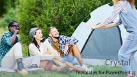  Presentation with friends - Theme with charade - group of young friends laughing background and a light blue colored foreground