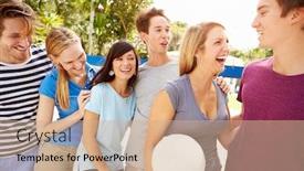  Presentation with volleyball - Theme consisting of group of young friends playing volleyball match background and a coral colored foreground