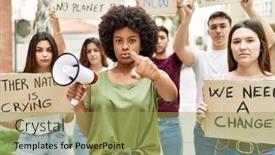  Presentation with giving - Presentation theme consisting of group-of-young-friends-protesting background and a yellow colored foreground