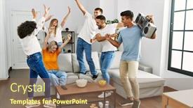  Presentation with friends - Presentation theme having group-of-young-friends-smiling background and a  colored foreground