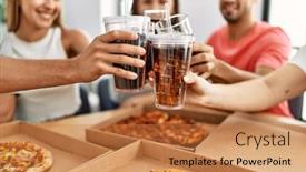  Presentation with toasting - Slides consisting of group-of-young-friends-smiling background and a coral colored foreground