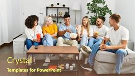  Presentation with friends - Presentation having group-of-young-friends-smiling background and a tawny brown colored foreground