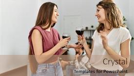  Presentation with group of happy couples - Slides having group-of-young-friends-smiling background and a coral colored foreground