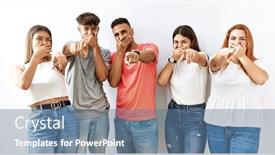  Presentation with together - Slides with group-of-young-friends-standing background and a ocean colored foreground