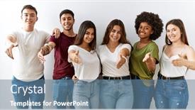  Presentation with together - PPT theme having group-of-young-friends-standing background and a seafoam green colored foreground