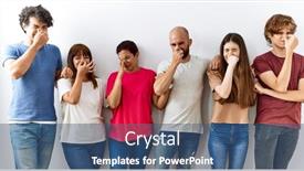  Presentation with bad breath - Presentation with group-of-young-friends-standing background and a ocean colored foreground