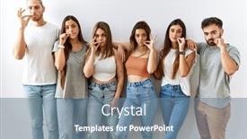  Presentation with lips mouth - Theme consisting of group-of-young-friends-standing background and a seafoam green colored foreground