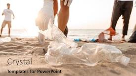  Presentation with community service happy volunteer group - Presentation theme consisting of volunteerism - group of young friends volunteers background and a coral colored foreground