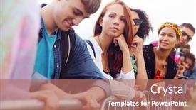  Presentation with music festival - Amazing presentation design having group of young friends waiting behind barrier at entrance to music festival site backdrop and a coral colored foreground