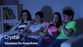  Presentation with television watching - Amazing slide set having group-of-young-friends-watching backdrop and a navy blue colored foreground