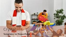  Presentation with supporting - Presentation design having group-of-young-friends-watching background and a coral colored foreground