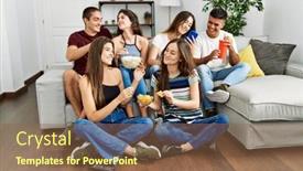  Presentation with movie - Slide set featuring group-of-young-friends-watching background and a  colored foreground