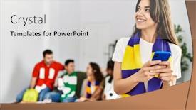  Presentation with supporting - Slide deck having group-of-young-friends-watching background and a light gray colored foreground