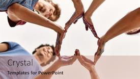  Presentation with hands heart - Slides having group-of-young-friends background and a coral colored foreground