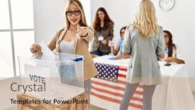  Presentation with democracy - Presentation design enhanced with group-of-young-girls-voting background and a coral colored foreground