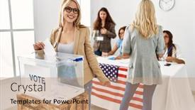  Presentation with democracy - Presentation featuring group-of-young-girls-voting background and a  colored foreground