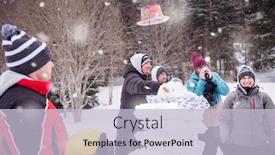  Presentation with business competition - Colorful presentation design enhanced with group of young happy business people having a competition in making snowmen while enjoying snowy winter day with snowflakes around them during a team building in the mountain forest backdrop and a light blue colored foreground