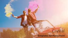  Presentation with people enjoying - Audience pleasing PPT theme consisting of sunny day holding colorful torch backdrop and a coral colored foreground