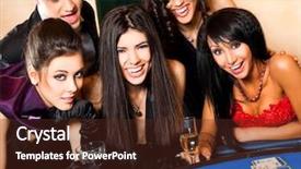  Presentation with casino black jack - Slides enhanced with group of young happy people in casino smiling behind black jack table background and a tawny brown colored foreground