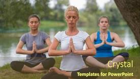  Presentation with nature river - Beautiful PPT theme featuring group of young healthy women relaxing while meditating and doing yoga exercise in the beautiful nature on the bank of the river backdrop and a tawny brown colored foreground