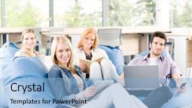  Presentation with high school students - Slide deck featuring group of young high-school background and a light blue colored foreground