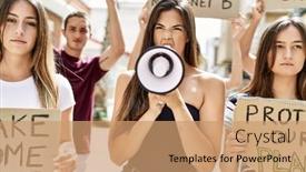  Presentation with group of three young girl - PPT layouts featuring group-of-young-hispanic-activists background and a coral colored foreground