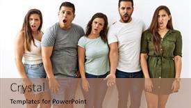  Presentation with friends - Slide set having group-of-young-hispanic-friends background and a coral colored foreground