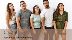  Presentation with friends - PPT theme having group-of-young-hispanic-friends background and a coral colored foreground