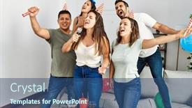  Presentation with birthday party - Slides enhanced with group-of-young-hispanic-friends background and a ocean colored foreground