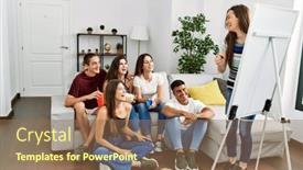  Presentation with friends - PPT theme consisting of group-of-young-hispanic-friends background and a coral colored foreground